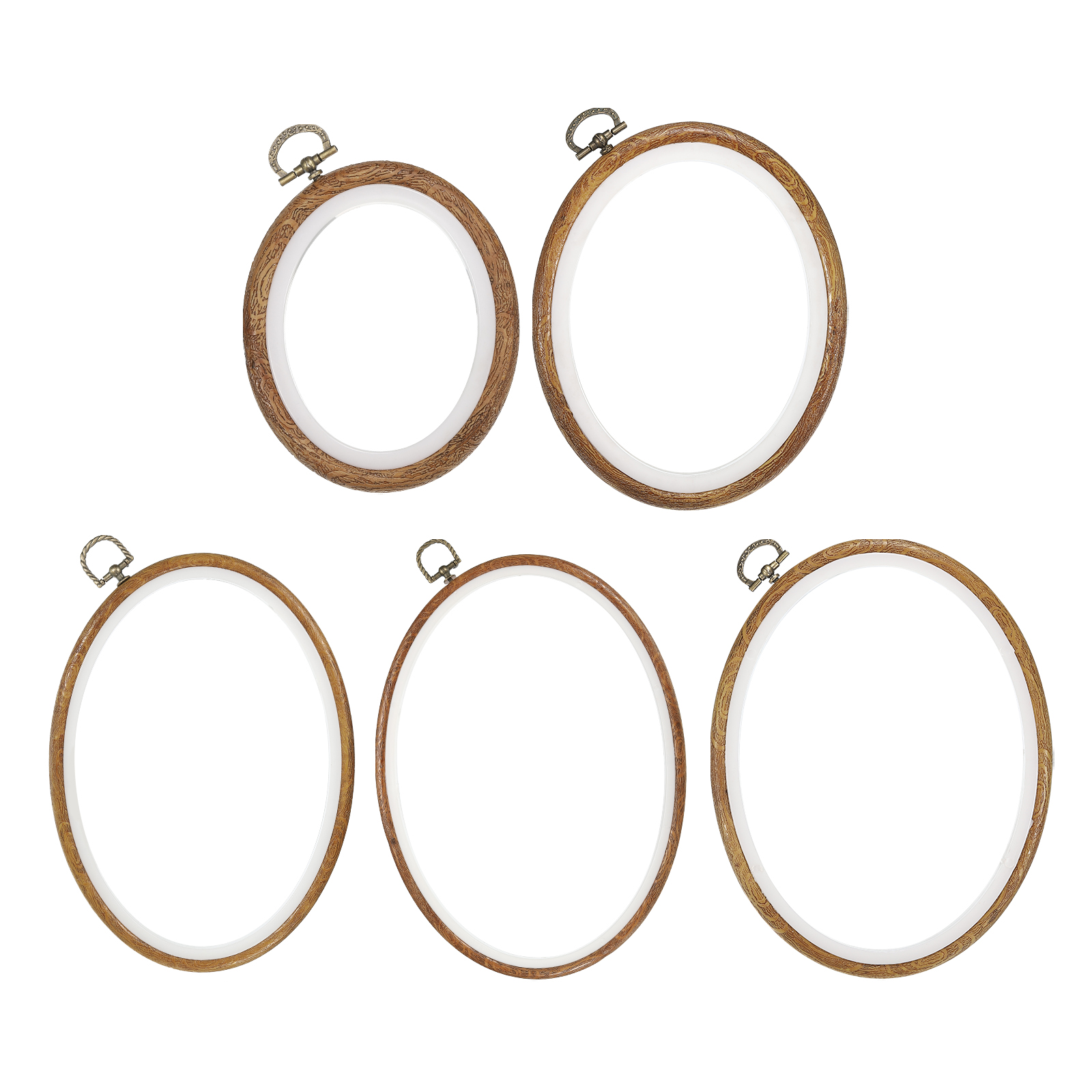 Oval Embroidery Hoops Imitated Wood Cross Stitch Hoop Frame Display Ring  Set, 5 Sizes 5 Pack